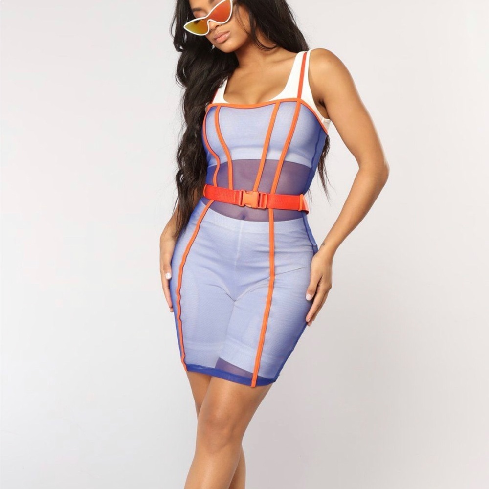 Blue mesh see through dress worn once xl orange